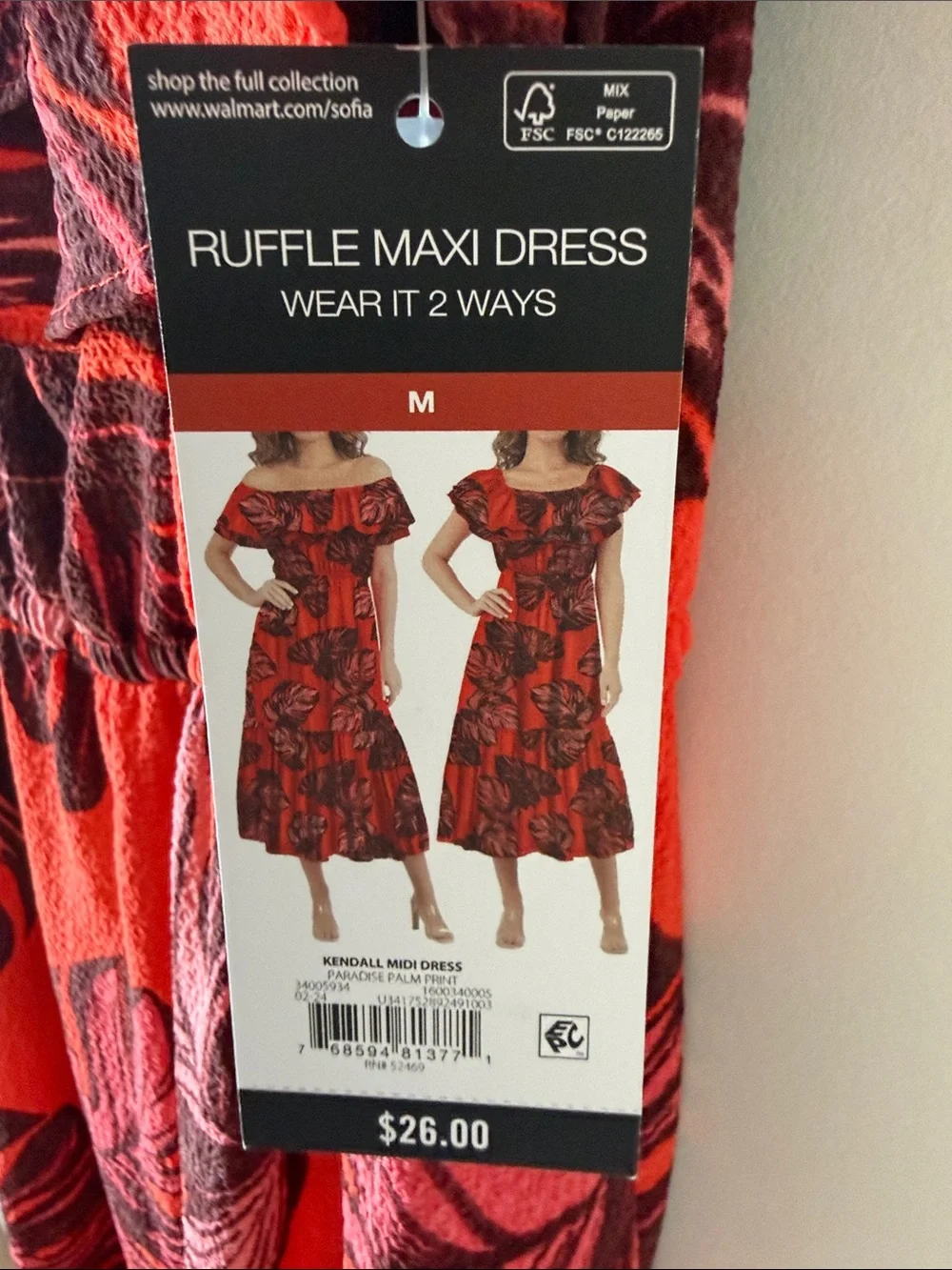 sofia by sofia vergara Red Tropical Leaf Midi Dress